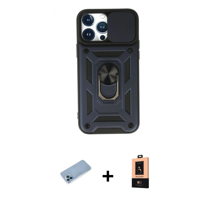 MARSİLYAN™- iPhone 13 Pro Max Kılıf Ahenk Klasik - Şeffaf Maxco Cam Ekran Koruyucu + Shine Kamera Lens Koruma Cam - MI