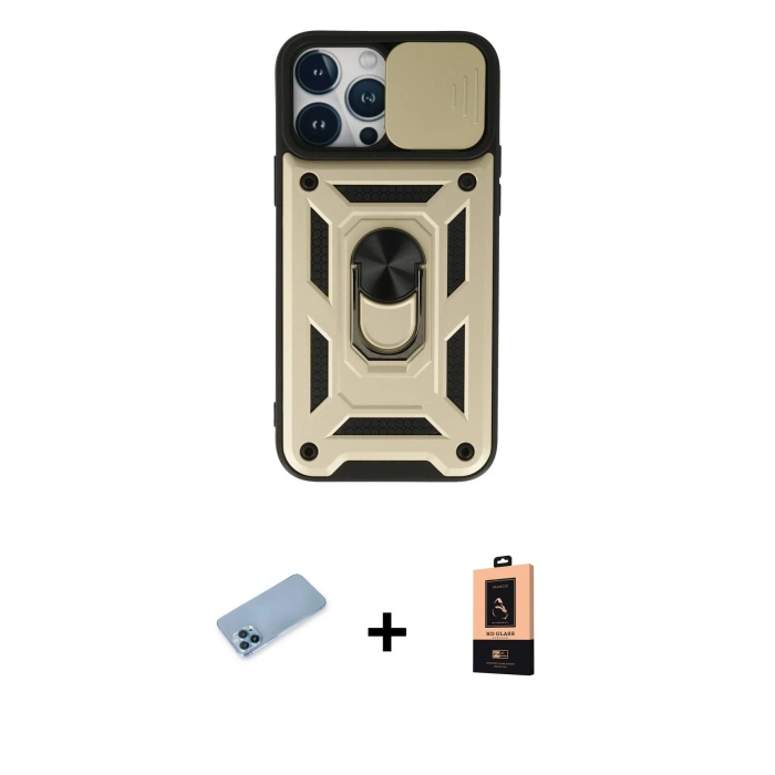 MARSİLYAN™- iPhone 13 Pro Max Kılıf Ahenk Klasik - Şeffaf Maxco Cam Ekran Koruyucu + Shine Kamera Lens Koruma Cam - MI