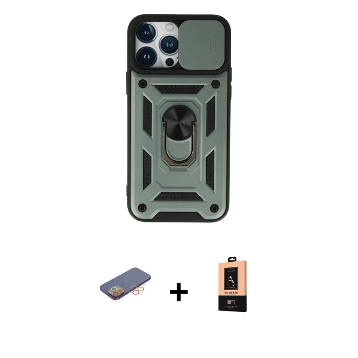 MARSİLYAN™- iPhone 13 Pro Max Kılıf Ahenk Klasik - Şeffaf Maxco Cam Ekran Koruyucu + Renkli Kamera Lens Koruma Cam - TU