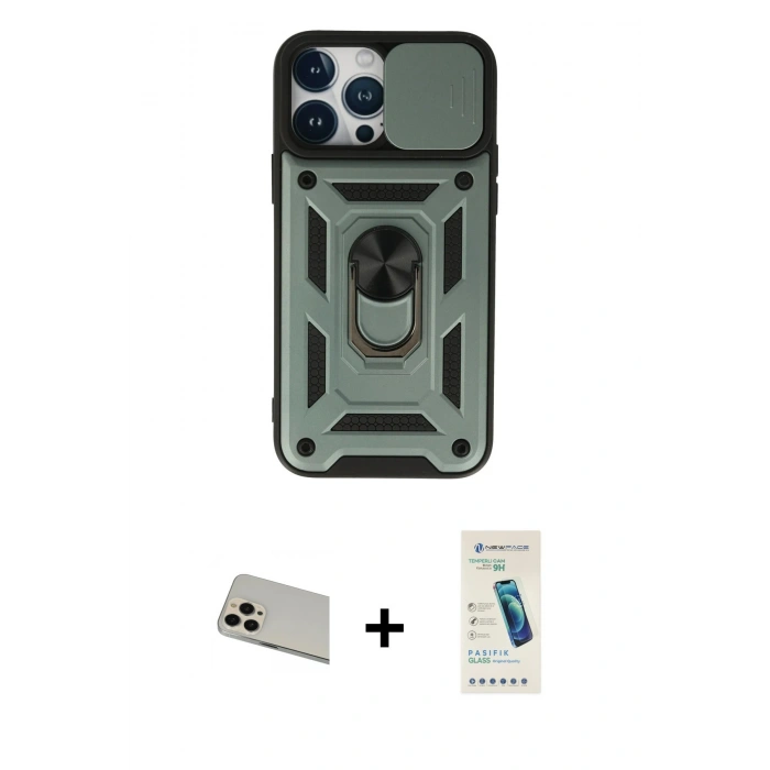 MARSİLYAN™- iPhone 13 Pro Max Kılıf Ahenk Klasik - Şeffaf Pasifik Cam Ekran Koruyucu + Rainbow Kamera Lens Koruma Cam - REGD