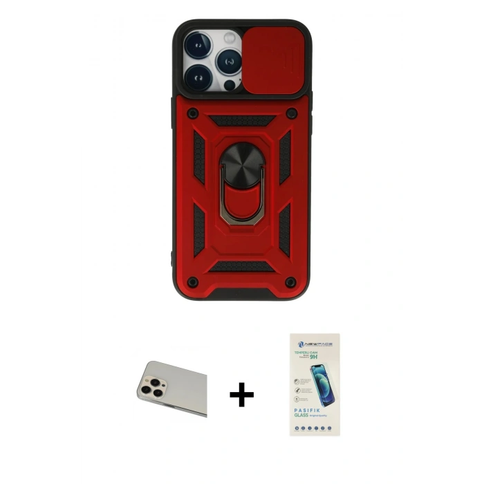 MARSİLYAN™- iPhone 13 Pro Max Kılıf Ahenk Klasik - Şeffaf Pasifik Cam Ekran Koruyucu + Rainbow Kamera Lens Koruma Cam - REGD
