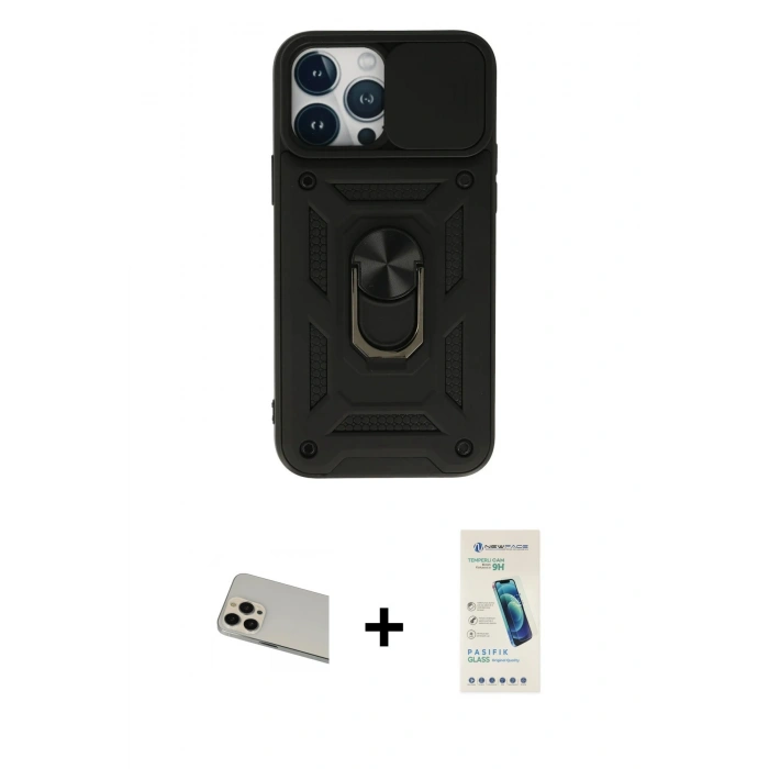 MARSİLYAN™- iPhone 13 Pro Max Kılıf Ahenk Klasik - Şeffaf Pasifik Cam Ekran Koruyucu + Rainbow Kamera Lens Koruma Cam - REGD