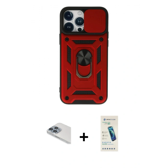 MARSİLYAN™- iPhone 13 Pro Max Kılıf Ahenk Klasik - Şeffaf Pasifik Cam Ekran Koruyucu + Pers Alüminyum Kamera Lens - SABE