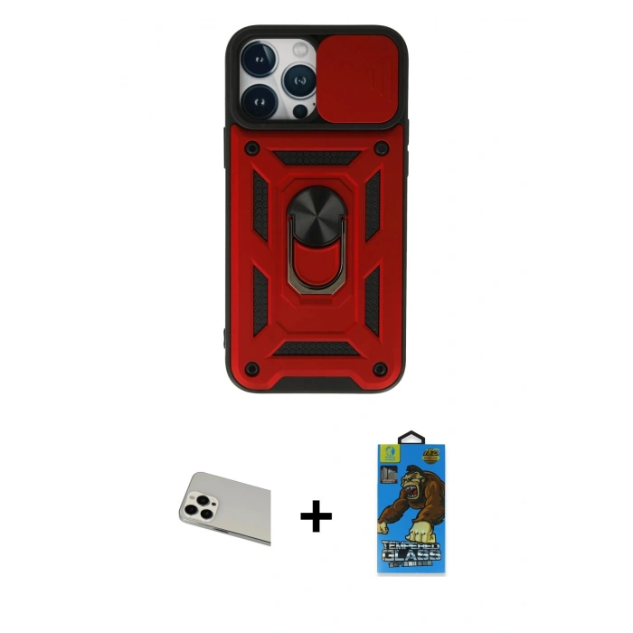 MARSİLYAN™- iPhone 13 Pro Max Kılıf Ahenk Klasik - Siyah 18D Cam Ekran Koruyucu + Rainbow Kamera Lens Koruma Cam - BZ