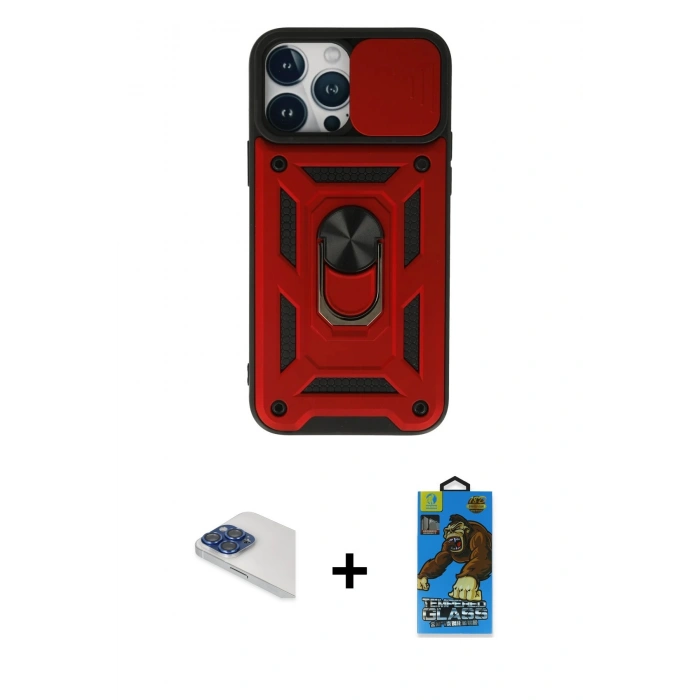 MARSİLYAN™- iPhone 13 Pro Max Kılıf Ahenk Klasik - Siyah 18D Cam Ekran Koruyucu + Pers Alüminyum Kamera Lens - LT