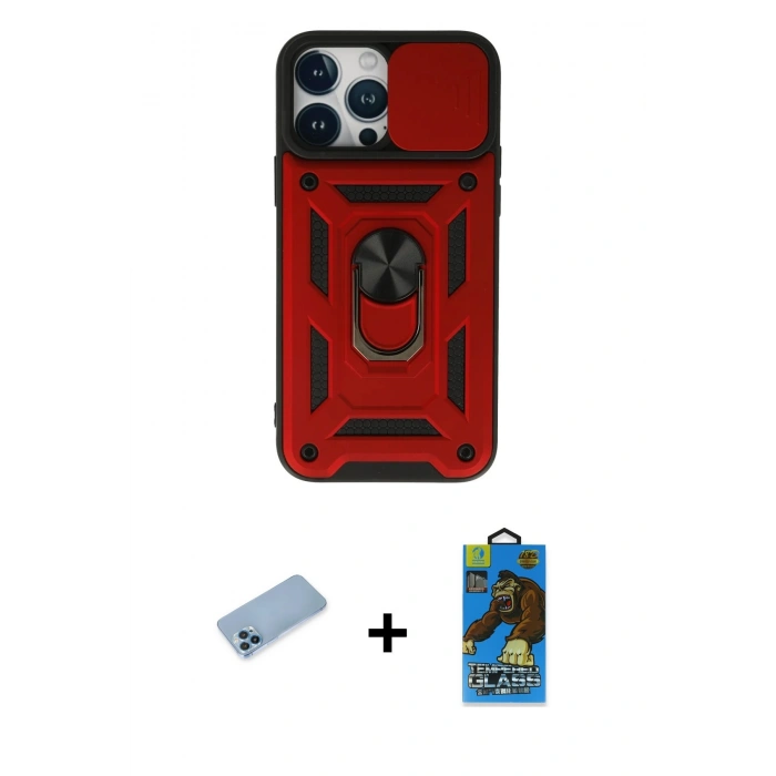 MARSİLYAN™- iPhone 13 Pro Max Kılıf Ahenk Klasik - Siyah 18D Cam Ekran Koruyucu + Shine Kamera Lens Koruma Cam - MI