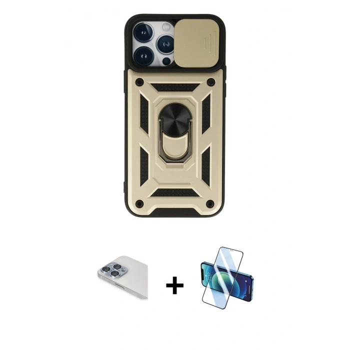 MARSİLYAN™- iPhone 13 Pro Max Kılıf Ahenk Klasik - Siyah 3D Antistatik Cam Ekran Koruyucu + Pers Alüminyum Kamera Lens - SABE