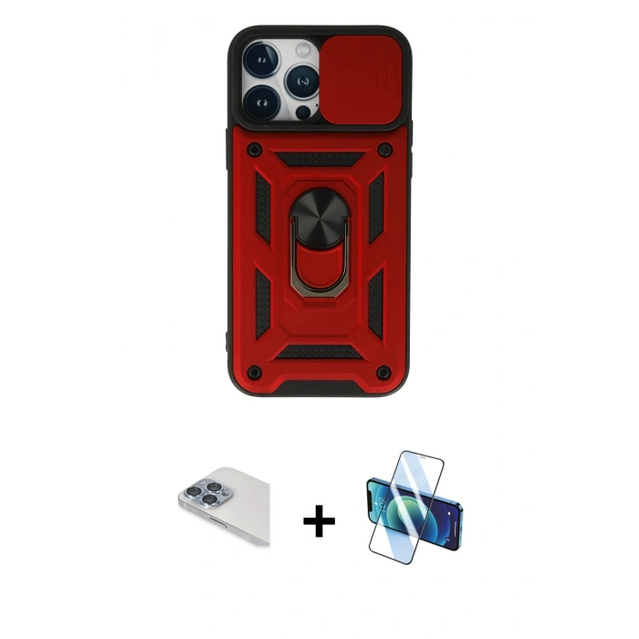 MARSİLYAN™- iPhone 13 Pro Max Kılıf Ahenk Klasik - Siyah 3D Antistatik Cam Ekran Koruyucu + Pers Alüminyum Kamera Lens - SABE