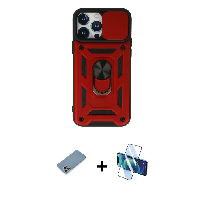 MARSİLYAN™- iPhone 13 Pro Max Kılıf Ahenk Klasik - Siyah 3D Antistatik Cam Ekran Koruyucu + Shine Kamera Lens Koruma Cam - GI