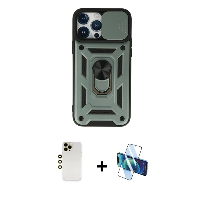 MARSİLYAN™- iPhone 13 Pro Max Kılıf Ahenk Klasik - Siyah 3D Antistatik Cam Ekran Koruyucu + Shine Kamera Lens - GD