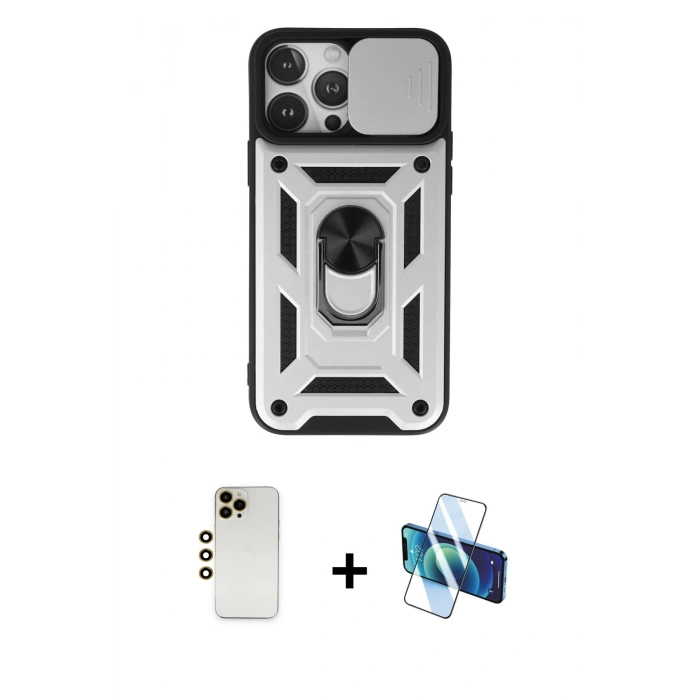 MARSİLYAN™- iPhone 13 Pro Max Kılıf Ahenk Klasik - Siyah 3D Antistatik Cam Ekran Koruyucu + Shine Kamera Lens - GD