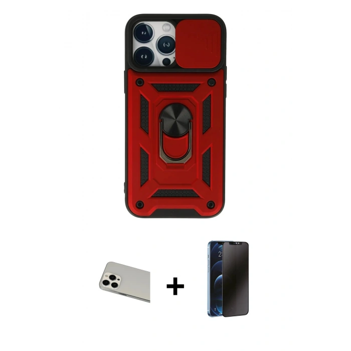 MARSİLYAN™- iPhone 13 Pro Max Kılıf Ahenk Klasik - Siyah 3D Antistatik Hayalet Cam Ekran Koruyucu + Rainbow Kamera Lens Koruma Cam - BZ