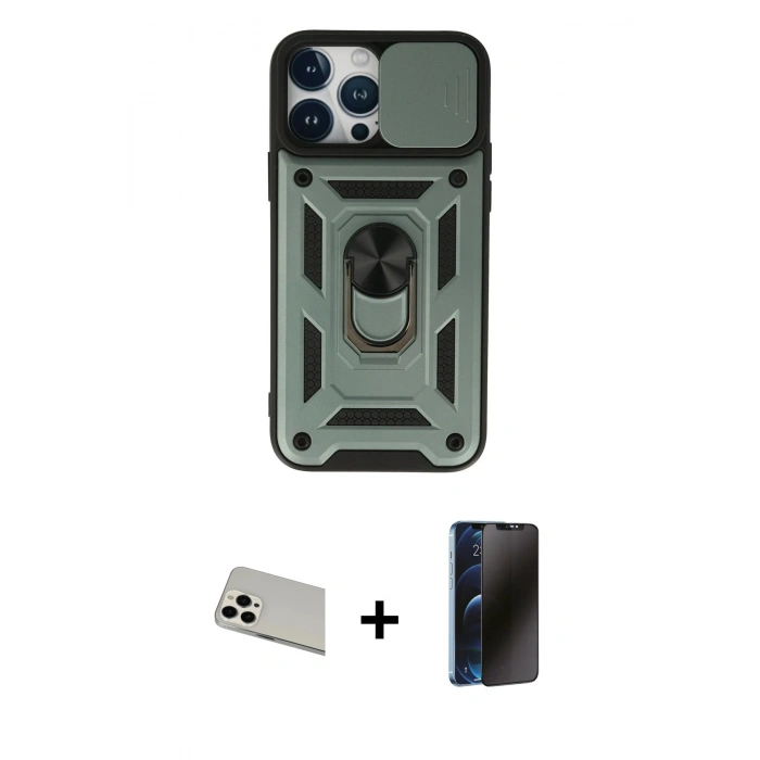 MARSİLYAN™- iPhone 13 Pro Max Kılıf Ahenk Klasik - Siyah 3D Antistatik Hayalet Cam Ekran Koruyucu + Rainbow Kamera Lens Koruma Cam - BZ