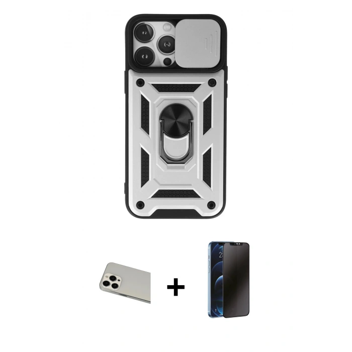MARSİLYAN™- iPhone 13 Pro Max Kılıf Ahenk Klasik - Siyah 3D Antistatik Hayalet Cam Ekran Koruyucu + Rainbow Kamera Lens Koruma Cam - BZ