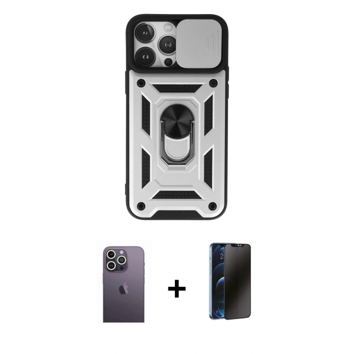 MARSİLYAN™- iPhone 13 Pro Max Kılıf Ahenk Klasik - Siyah 3D Antistatik Hayalet Cam Ekran Koruyucu + Neon Fosforlu Kamera Lens - BZ