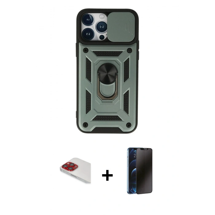 MARSİLYAN™- iPhone 13 Pro Max Kılıf Ahenk Klasik - Siyah 3D Antistatik Hayalet Cam Ekran Koruyucu + Pers Alüminyum Kamera Lens - KI