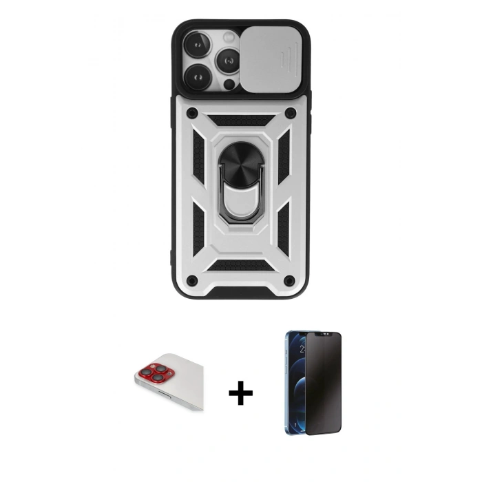 MARSİLYAN™- iPhone 13 Pro Max Kılıf Ahenk Klasik - Siyah 3D Antistatik Hayalet Cam Ekran Koruyucu + Pers Alüminyum Kamera Lens - KI