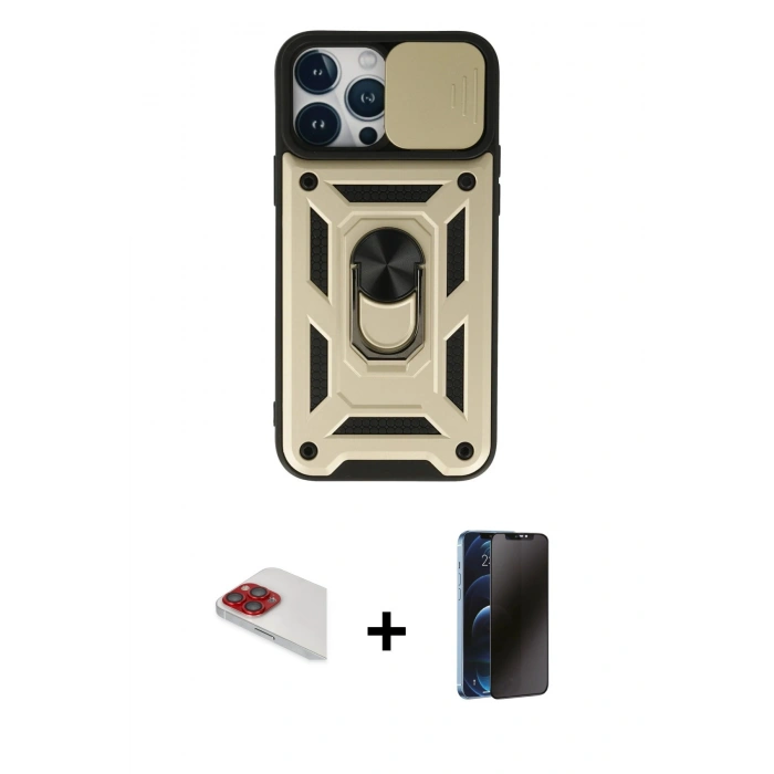 MARSİLYAN™- iPhone 13 Pro Max Kılıf Ahenk Klasik - Siyah 3D Antistatik Hayalet Cam Ekran Koruyucu + Pers Alüminyum Kamera Lens - KI