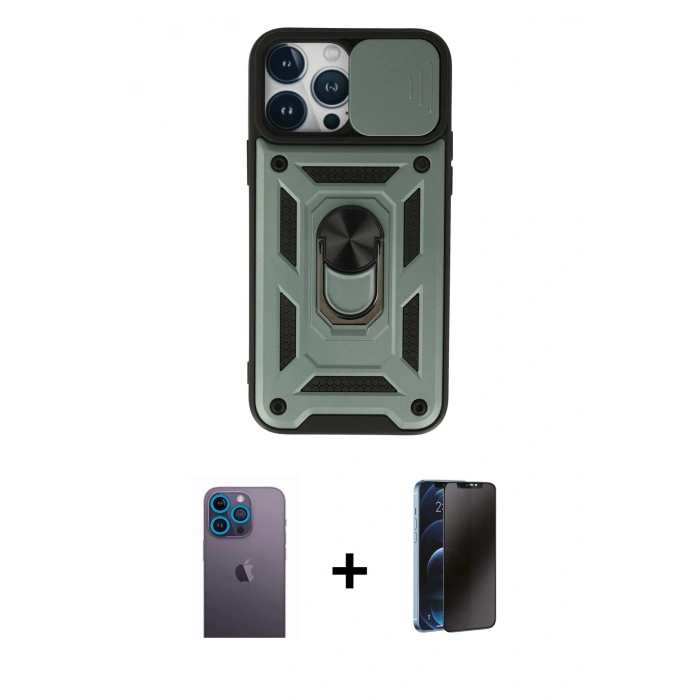 MARSİLYAN™- iPhone 13 Pro Max Kılıf Ahenk Klasik - Siyah 3D Antistatik Hayalet Cam Ekran Koruyucu + Neon Fosforlu Kamera Lens - MI