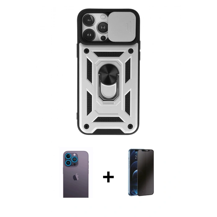 MARSİLYAN™- iPhone 13 Pro Max Kılıf Ahenk Klasik - Siyah 3D Antistatik Hayalet Cam Ekran Koruyucu + Neon Fosforlu Kamera Lens - MI