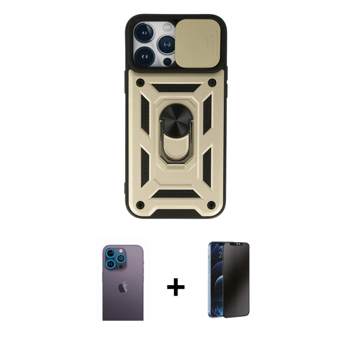 MARSİLYAN™- iPhone 13 Pro Max Kılıf Ahenk Klasik - Siyah 3D Antistatik Hayalet Cam Ekran Koruyucu + Neon Fosforlu Kamera Lens - MI