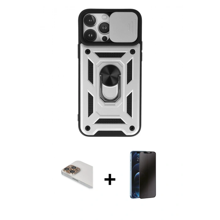 MARSİLYAN™- iPhone 13 Pro Max Kılıf Ahenk Klasik - Siyah 3D Antistatik Hayalet Cam Ekran Koruyucu + Pers Alüminyum Kamera Lens - GD