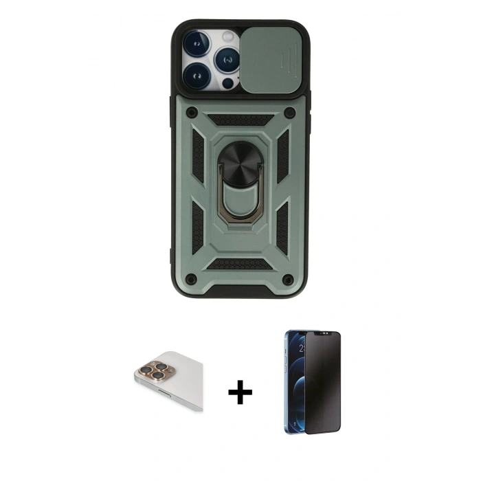 MARSİLYAN™- iPhone 13 Pro Max Kılıf Ahenk Klasik - Siyah 3D Antistatik Hayalet Cam Ekran Koruyucu + Pers Alüminyum Kamera Lens - GD