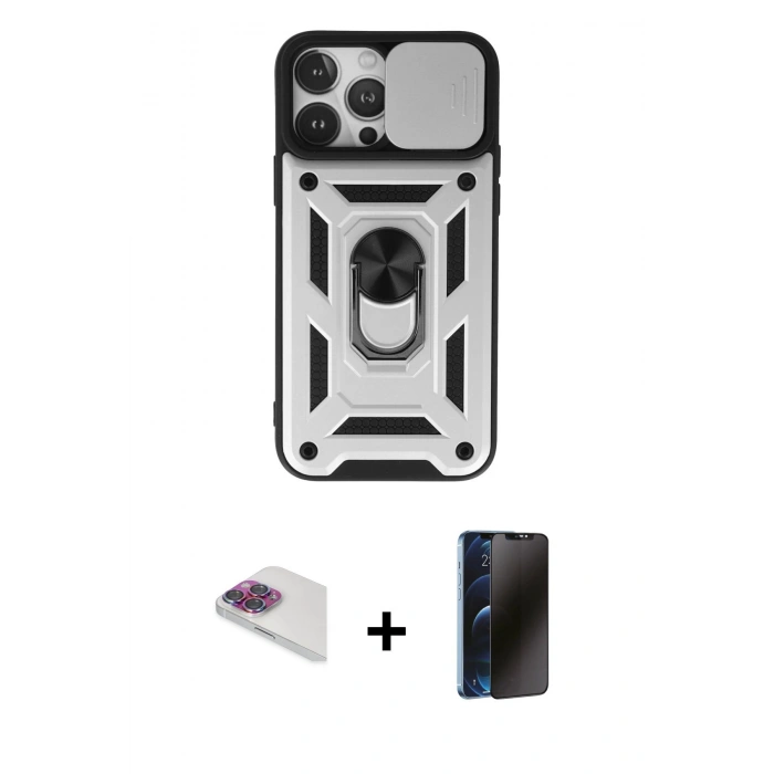 MARSİLYAN™- iPhone 13 Pro Max Kılıf Ahenk Klasik - Siyah 3D Antistatik Hayalet Cam Ekran Koruyucu + Pers Alüminyum Kamera Lens - GI