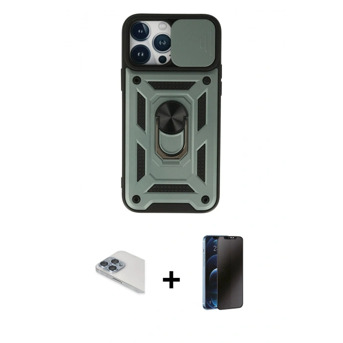 MARSİLYAN™- iPhone 13 Pro Max Kılıf Ahenk Klasik - Siyah 3D Antistatik Hayalet Cam Ekran Koruyucu + Pers Alüminyum Kamera Lens - SABE