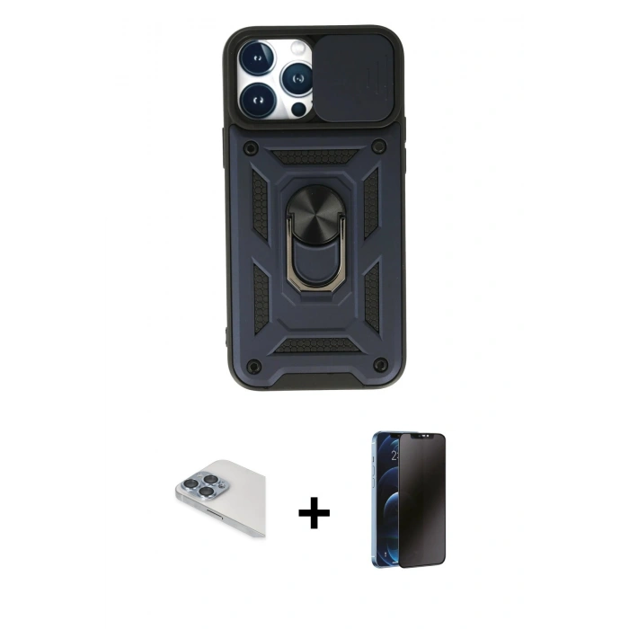 MARSİLYAN™- iPhone 13 Pro Max Kılıf Ahenk Klasik - Siyah 3D Antistatik Hayalet Cam Ekran Koruyucu + Pers Alüminyum Kamera Lens - SABE