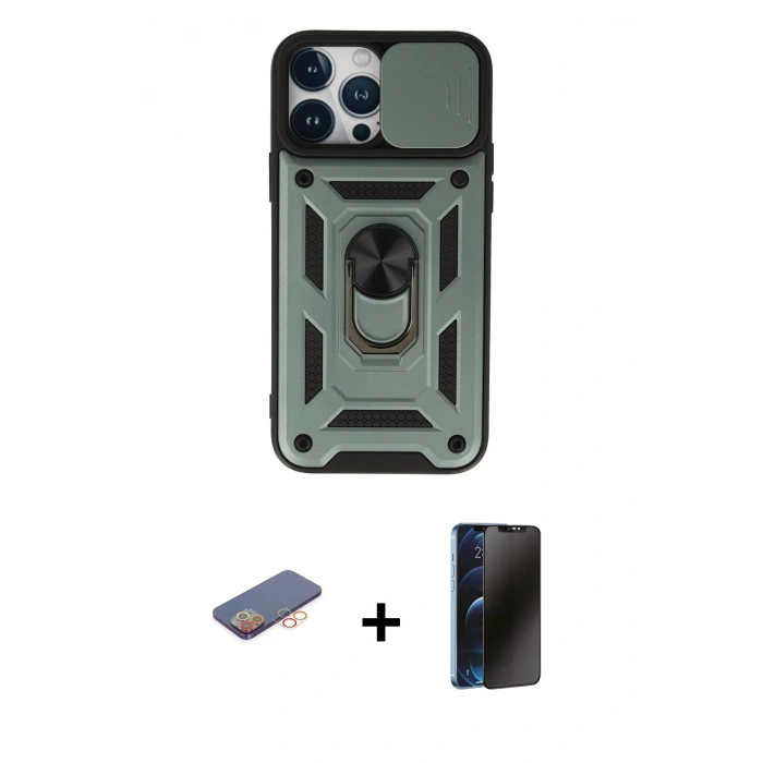 MARSİLYAN™- iPhone 13 Pro Max Kılıf Ahenk Klasik - Siyah 3D Antistatik Hayalet Cam Ekran Koruyucu + Renkli Kamera Lens Koruma Cam - TU