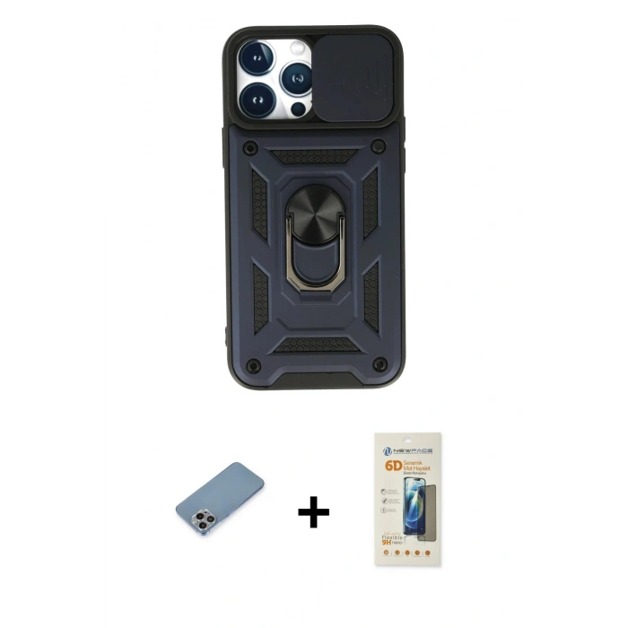 MARSİLYAN™- iPhone 13 Pro Max Kılıf Ahenk Klasik - Siyah 6D Mat Seramik Hayalet Nano Ekran Koruyucu + Shine Kamera Lens Koruma Cam - GI