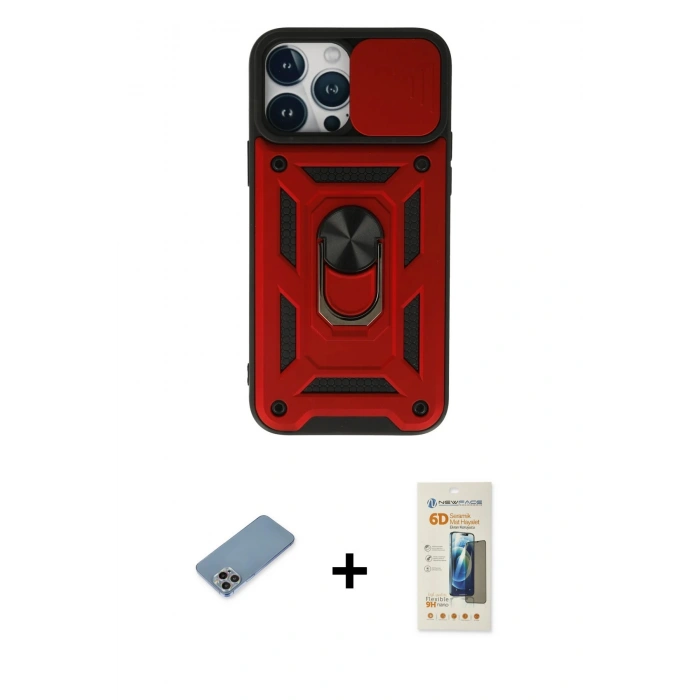 MARSİLYAN™- iPhone 13 Pro Max Kılıf Ahenk Klasik - Siyah 6D Mat Seramik Hayalet Nano Ekran Koruyucu + Shine Kamera Lens Koruma Cam - GI