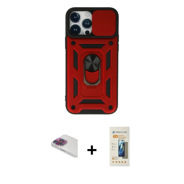 MARSİLYAN™- iPhone 13 Pro Max Kılıf Ahenk Klasik - Siyah 6D Mat Seramik Hayalet Nano Ekran Koruyucu + Pers Alüminyum Kamera Lens - GI