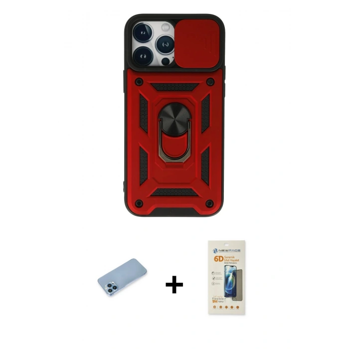 MARSİLYAN™- iPhone 13 Pro Max Kılıf Ahenk Klasik - Siyah 6D Mat Seramik Hayalet Nano Ekran Koruyucu + Shine Kamera Lens Koruma Cam - MI