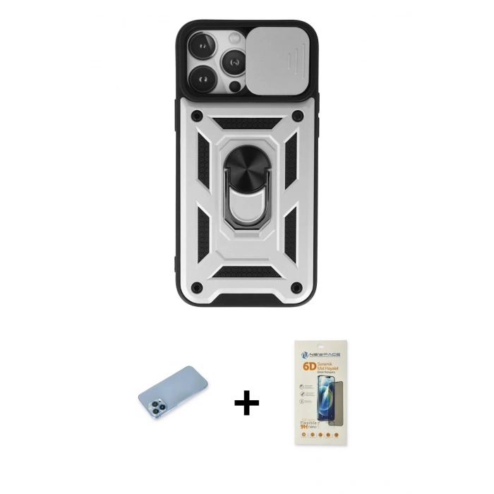 MARSİLYAN™- iPhone 13 Pro Max Kılıf Ahenk Klasik - Siyah 6D Mat Seramik Hayalet Nano Ekran Koruyucu + Shine Kamera Lens Koruma Cam - MI