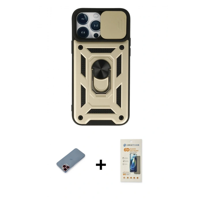 MARSİLYAN™- iPhone 13 Pro Max Kılıf Ahenk Klasik - Siyah 6D Mat Seramik Hayalet Nano Ekran Koruyucu + Metal Kamera Lens Koruma Cam - KI