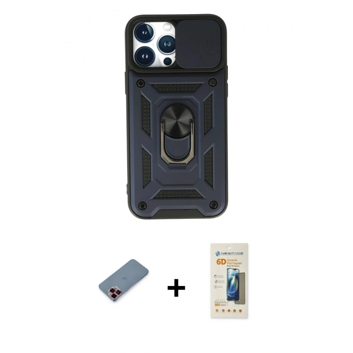 MARSİLYAN™- iPhone 13 Pro Max Kılıf Ahenk Klasik - Siyah 6D Mat Seramik Hayalet Nano Ekran Koruyucu + Metal Kamera Lens Koruma Cam - KI