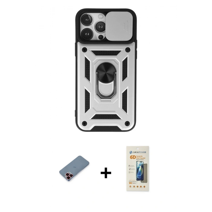 MARSİLYAN™- iPhone 13 Pro Max Kılıf Ahenk Klasik - Siyah 6D Mat Seramik Hayalet Nano Ekran Koruyucu + Metal Kamera Lens Koruma Cam - KI