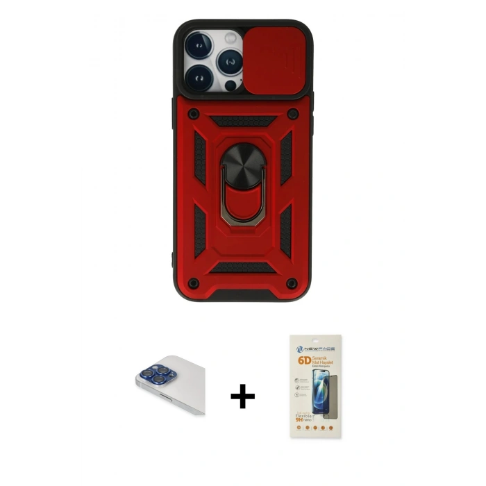 MARSİLYAN™- iPhone 13 Pro Max Kılıf Ahenk Klasik - Siyah 6D Mat Seramik Hayalet Nano Ekran Koruyucu + Pers Alüminyum Kamera Lens - LT