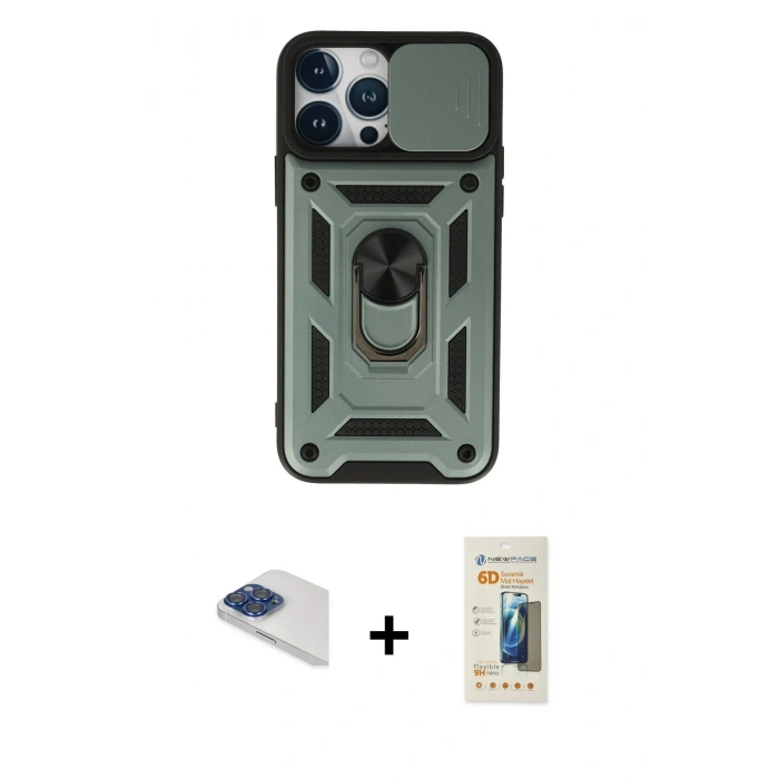 MARSİLYAN™- iPhone 13 Pro Max Kılıf Ahenk Klasik - Siyah 6D Mat Seramik Hayalet Nano Ekran Koruyucu + Pers Alüminyum Kamera Lens - LT