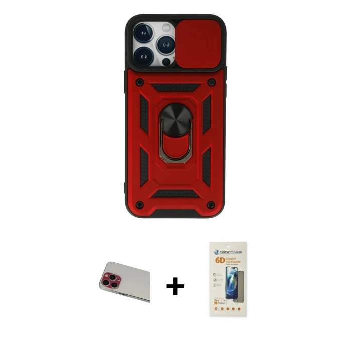 MARSİLYAN™- iPhone 13 Pro Max Kılıf Ahenk Klasik - Siyah 6D Mat Seramik Hayalet Nano Ekran Koruyucu + Rainbow Kamera Lens Koruma Cam - KI