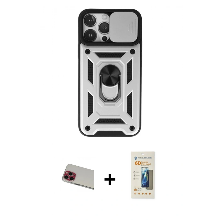 MARSİLYAN™- iPhone 13 Pro Max Kılıf Ahenk Klasik - Siyah 6D Mat Seramik Hayalet Nano Ekran Koruyucu + Rainbow Kamera Lens Koruma Cam - KI