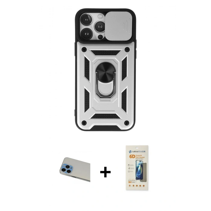 MARSİLYAN™- iPhone 13 Pro Max Kılıf Ahenk Klasik - Siyah 6D Mat Seramik Hayalet Nano Ekran Koruyucu + Rainbow Kamera Lens Koruma Cam - MI