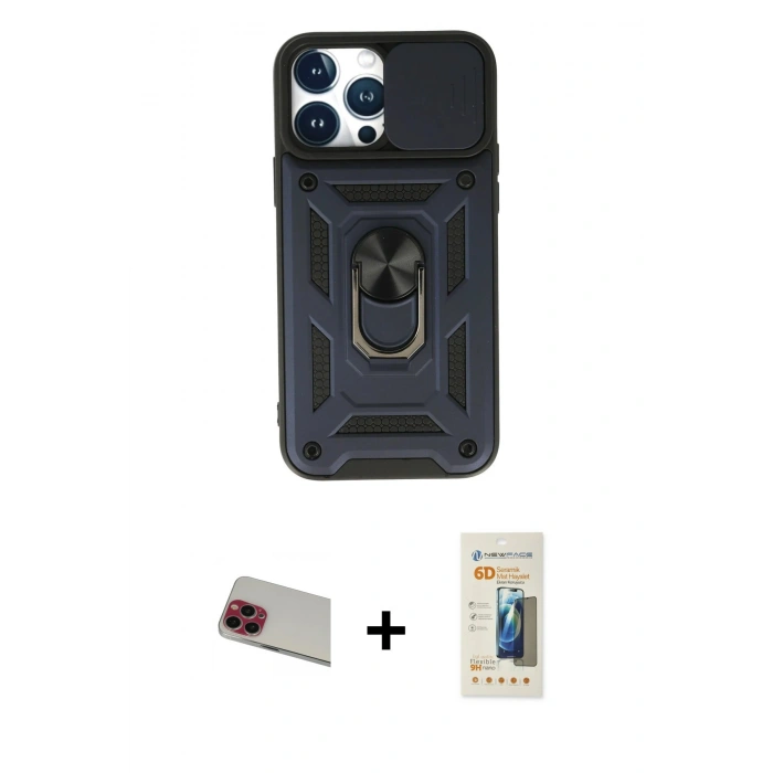 MARSİLYAN™- iPhone 13 Pro Max Kılıf Ahenk Klasik - Siyah 6D Mat Seramik Hayalet Nano Ekran Koruyucu + Rainbow Kamera Lens Koruma Cam - KI