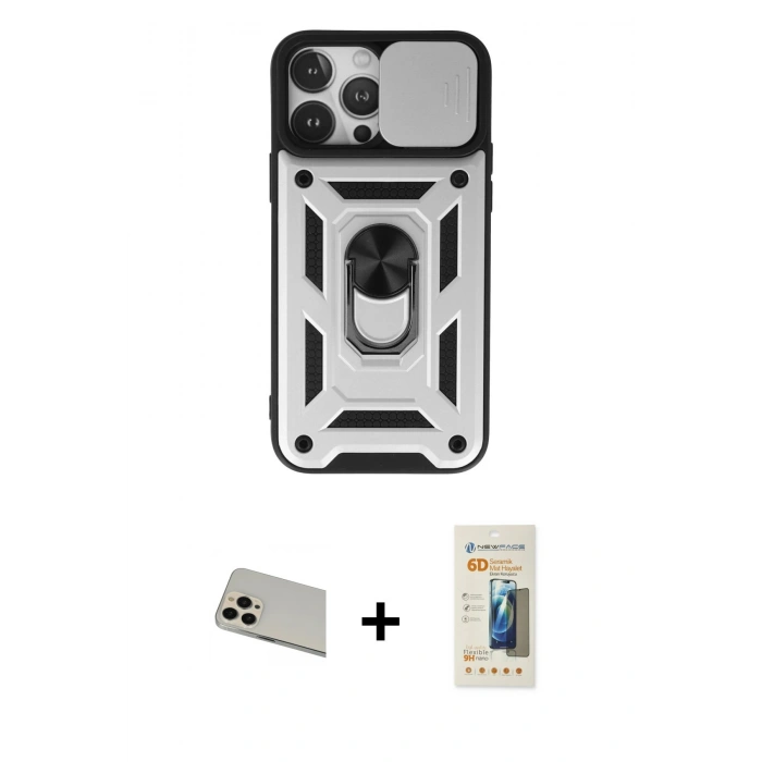MARSİLYAN™- iPhone 13 Pro Max Kılıf Ahenk Klasik - Siyah 6D Mat Seramik Hayalet Nano Ekran Koruyucu + Rainbow Kamera Lens Koruma Cam - REGD