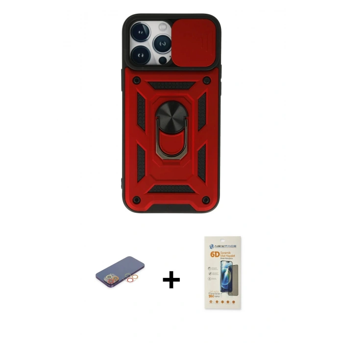 MARSİLYAN™- iPhone 13 Pro Max Kılıf Ahenk Klasik - Siyah 6D Mat Seramik Hayalet Nano Ekran Koruyucu + Renkli Kamera Lens Koruma Cam - TU