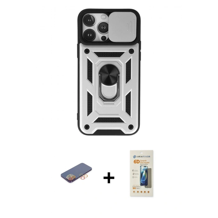 MARSİLYAN™- iPhone 13 Pro Max Kılıf Ahenk Klasik - Siyah 6D Mat Seramik Hayalet Nano Ekran Koruyucu + Renkli Kamera Lens Koruma Cam - TU