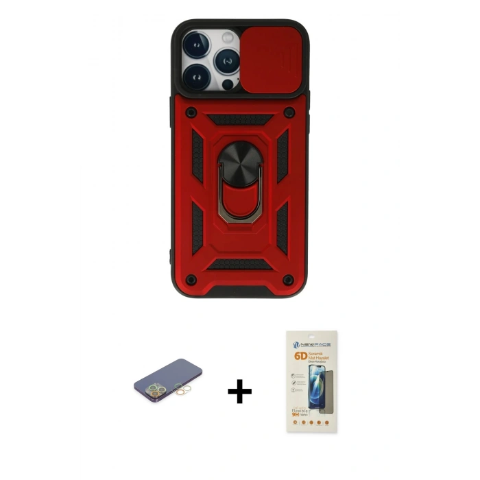 MARSİLYAN™- iPhone 13 Pro Max Kılıf Ahenk Klasik - Siyah 6D Mat Seramik Hayalet Nano Ekran Koruyucu + Renkli Kamera Lens Koruma Cam - SI