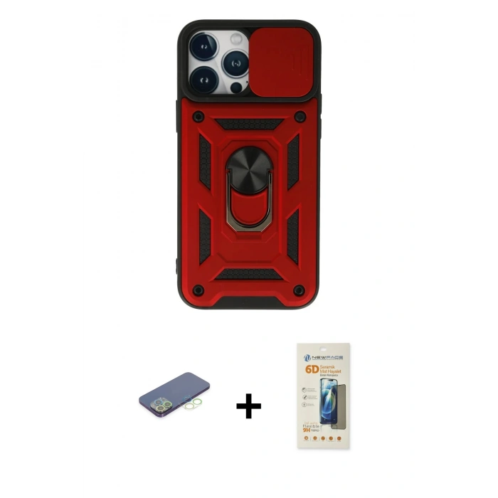 MARSİLYAN™- iPhone 13 Pro Max Kılıf Ahenk Klasik - Siyah 6D Mat Seramik Hayalet Nano Ekran Koruyucu + Renkli Kamera Lens Koruma Cam - YL
